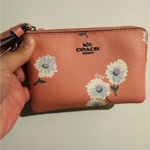 Coach Pink Pebbled Leather Floral Clutch